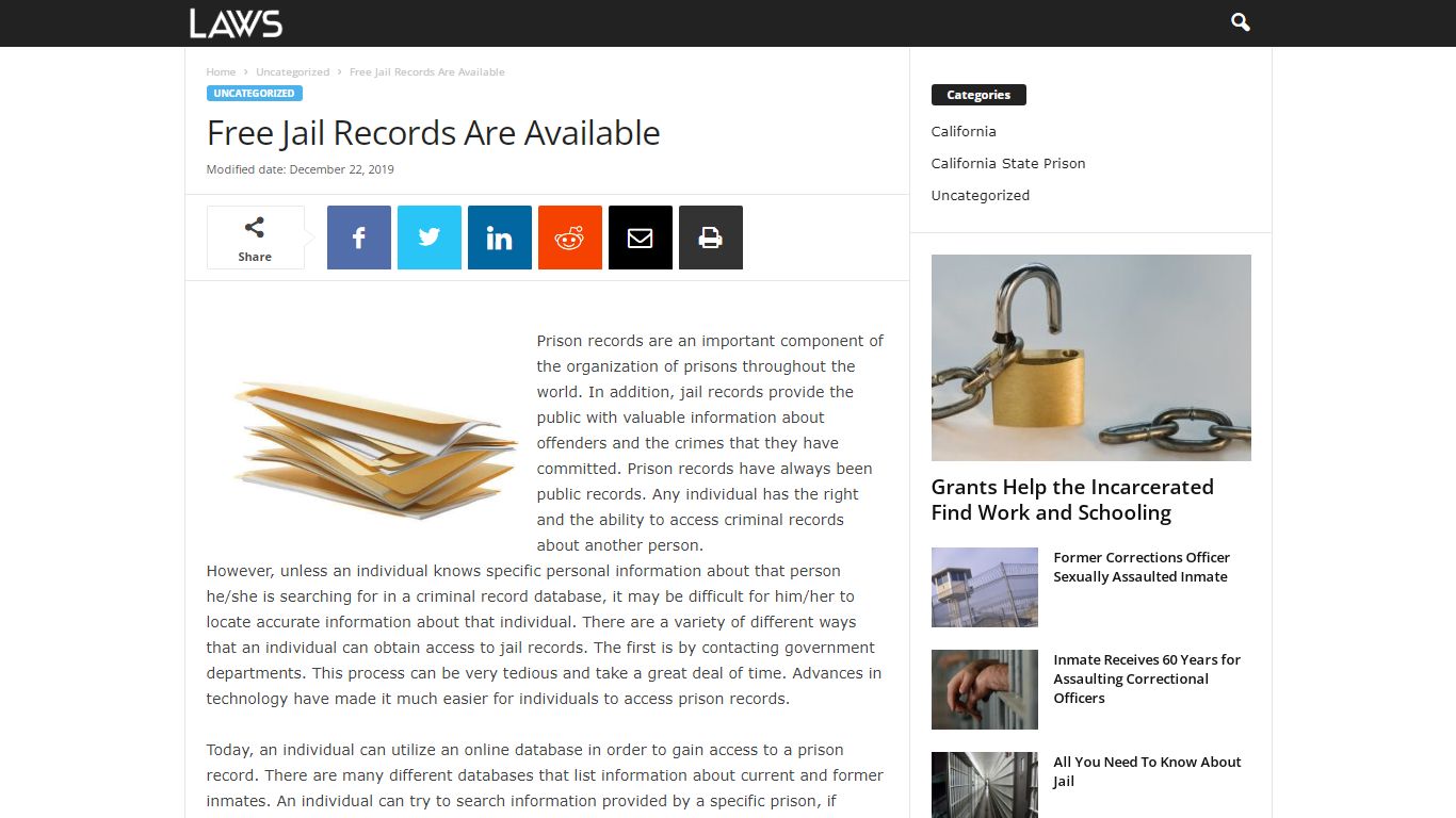 Free Jail Records Are Available - LAWS.com - Prison